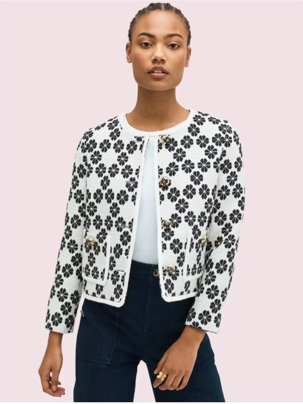 kate spade Black & White Floral Tweed Blazer jacket button down NWT size 4